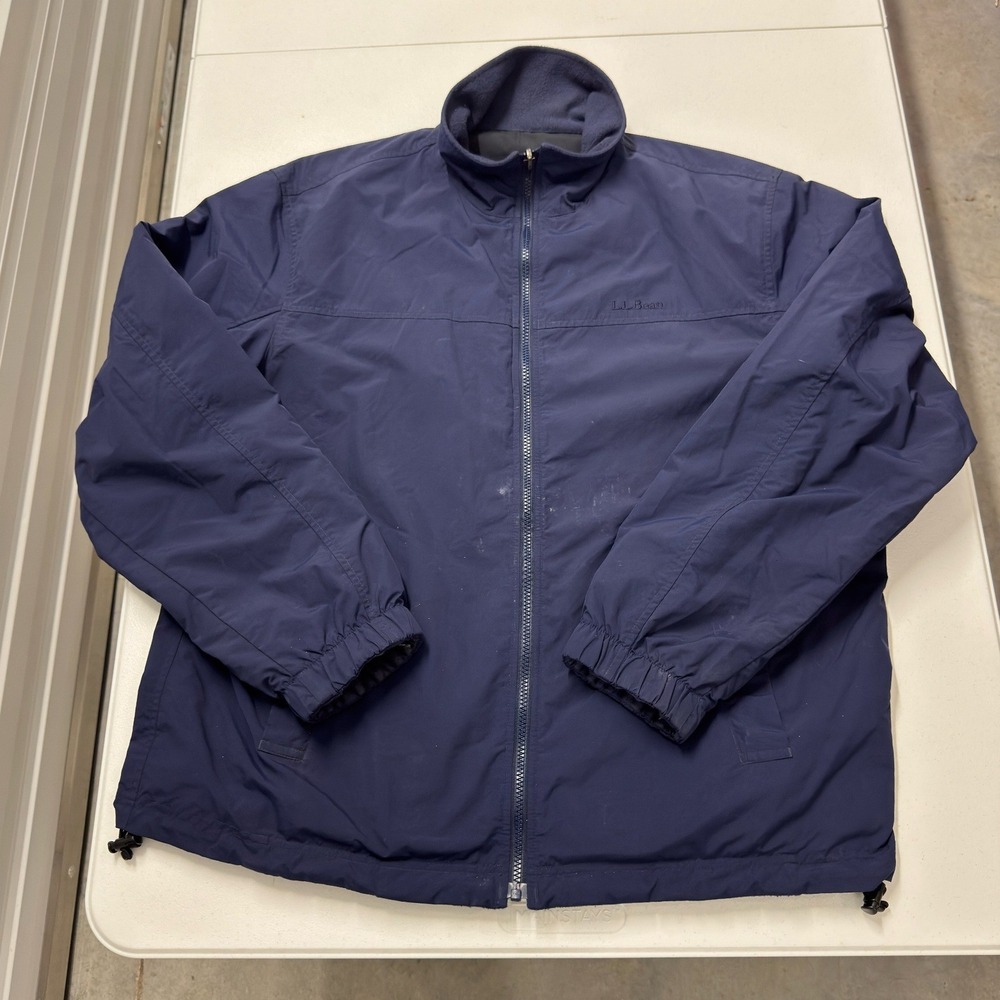 L.L. Bean Warm-Up Jacket Mens XL Navy Blue Fair Fleece Lined Windbreaker